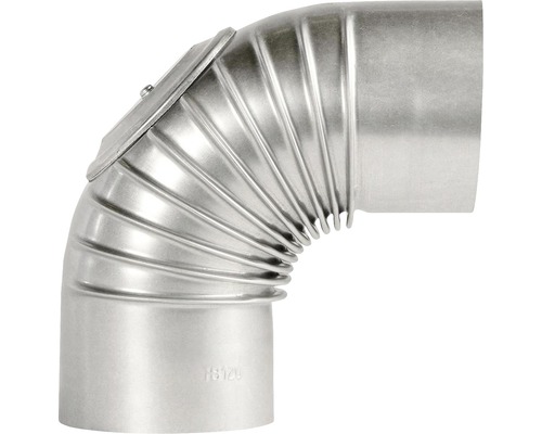 Coude à 90° avec porte Ø 110 mm tôle d'acier zinguée argent spécial pour gaz Tuyau de poêle coudé avec orifice de nettoyage