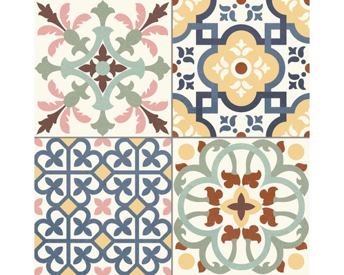 Dekorative Fliesen mit floralen und geometrischen Mustern