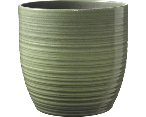 Pot de fleurs Soendgen Bergamo lasure céramique Ø 16 H 15 cm vert feuille Pot de fleurs en céramique avec structure rainurée horizontale
