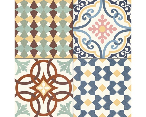 Fliesenmuster mit geometrischen und floralen Designs