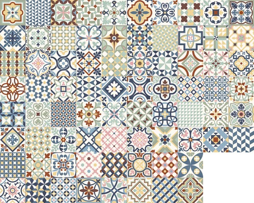 Muster von Fliesen mit geometrischen und floralen Motiven