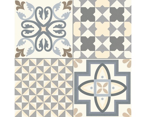 Dekorative Fliesen mit geometrischen und floralen Mustern