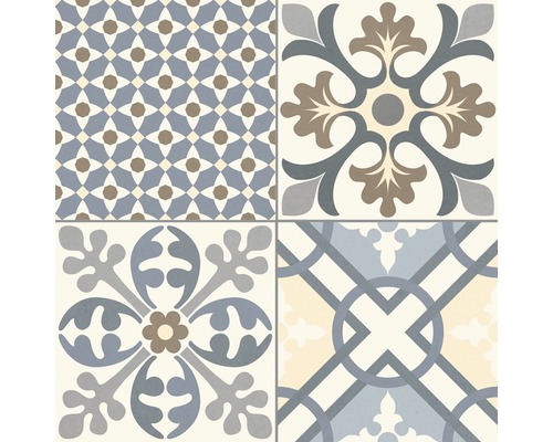 Fliesen mit verschiedenen floralen und geometrischen Mustern