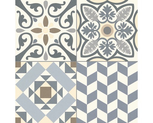 Dekorative Bodenfliesen mit floralen und geometrischen Mustern