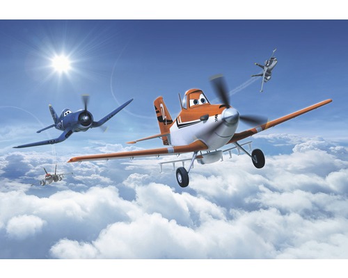 Papier peint panoramique SD465 Disney Planes above the clouds 8 pces 368 x 254 cm Scène avec des avions animés dans les airs au-dessus des nuages