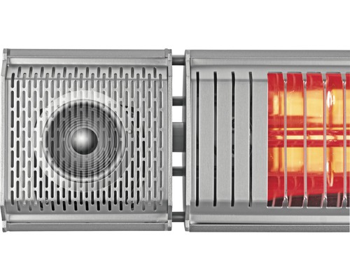 Vue détaillée d''un radiateur de terrasse avec haut-parleur