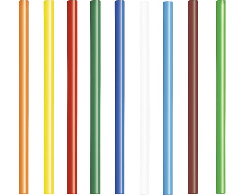 Mehrfarbige Kunststoff-Rundstäbe in einer Reihe