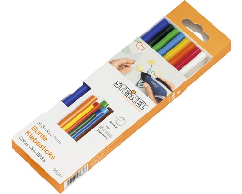 Bâtons de colle multicolores Steinel Ø 7 mm Colour lot de 16 Steinel Bâtons de colle colorés 7 mm, 16 pièces dans l''emballage