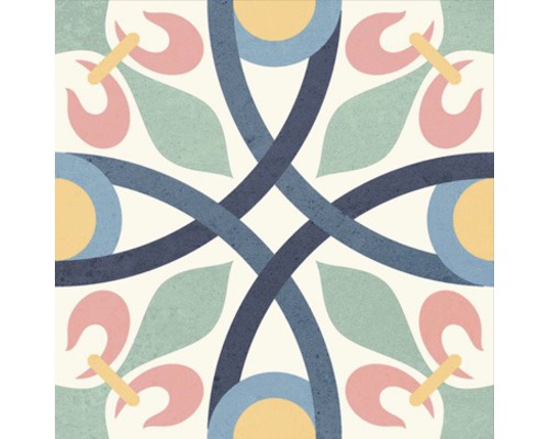 Dekorative Bodenfliese mit floralem Muster und geometrischen Elementen