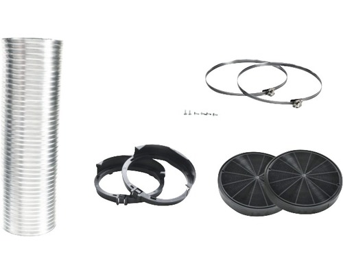 Kit d''accessoires pour hotte aspirante avec tuyau d''évacuation, colliers de serrage, vis et filtres à charbon actif
