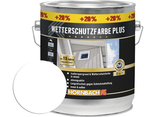 HORNBACH Holzfarbe Wetterschutzfarbe Plus weiß 3 l (20 % Gratis!)