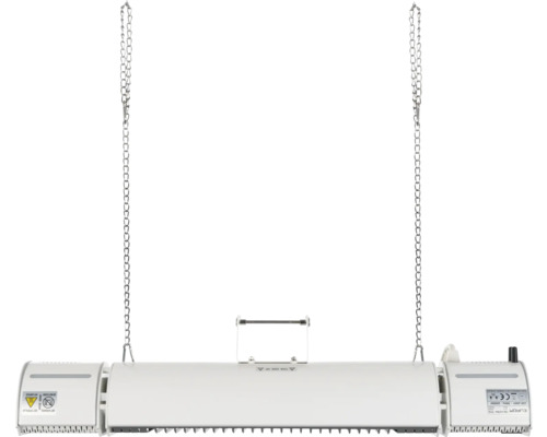 Weißer Heizstrahler für den Innenbereich mit Kettenaufhängung