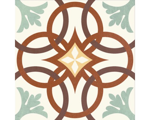 Dekorative Fliese mit geometrischem Muster aus Kreisen und Blattmotiven