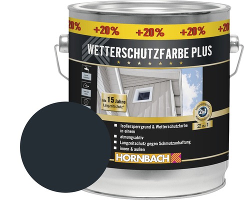 Peinture pour bois HORNBACH anti-intempéries Plus anthracite 3 l (20 % gratuit!)