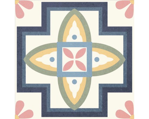 Dekorative Bodenfliese mit geometrischen und floralen Mustern