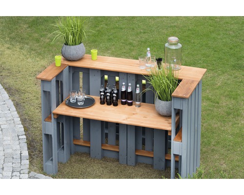 Table de bar en palettes bois 188x80x122 gris