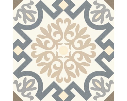 Dekorative Fliese mit floralem Muster und geometrischen Elementen