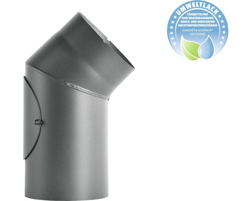 Coude de tuyau de poêle Bertrams 45° Ø 150 mm senotherm UHT-Hydro gris fonte avec porte