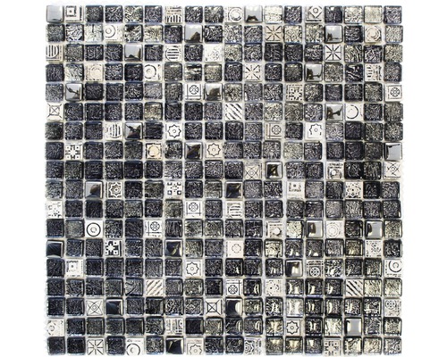 Glasmosaik XCM ZEUS 30x30 cm weiß/silber/schwarz Mosaikfliese aus Glas mit Muster