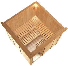 Sauna modulaire Karibu Rodina avec poêle 9 kW et commande intégrée sans couronne avec porte entièrement vitrée coloris bronze-thumb-5
