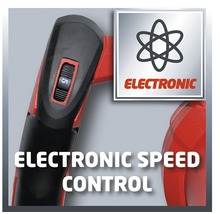 Gros plan d''une perceuse avec régulation électronique de la vitesse et symbole correspondant