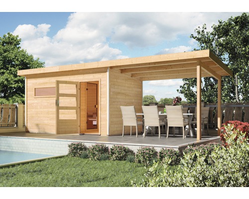 Toit en appentis Karibu pour chalet sauna Skrollano und Fuchsit 333x262x239 cm