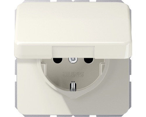 Embout de prise de courant avec couvercle rabattable et protection contre les contacts Jung CD1520BFKIKL blanc Prise de courant avec couvercle à charnière