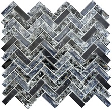 Mosaikmatte im Fischgrätmuster aus Glas und Stein