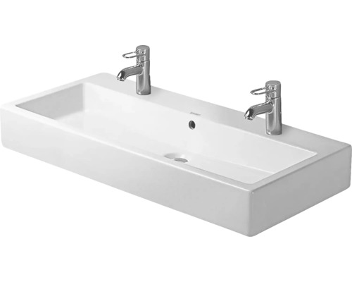 Lavabo rectangulaire en céramique sanitaire avec deux robinets