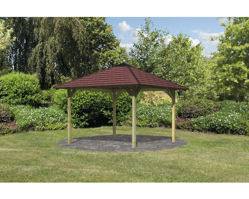 Pavillon Karibu Eco Ostrau avec toit et bardeaux 289x289 cm traité en autoclave par imprégnation-0