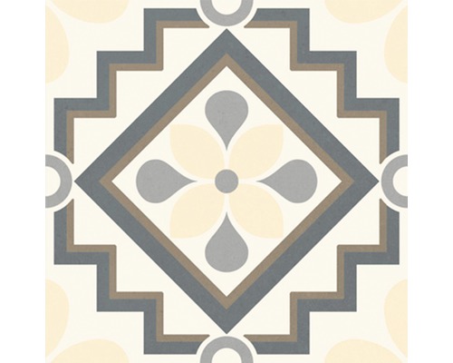 Dekorfliese mit geometrischem Muster und Blumenelement