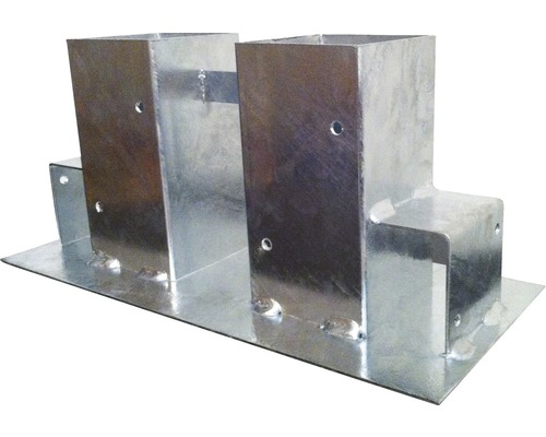 Support de poteau métallique avec plaque de base rectangulaire et deux poteaux de support