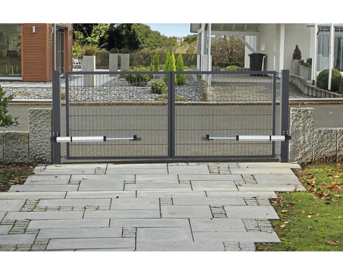 Portail double ALBERTS panneau rigide double fil avec motorisation électrique 400 x 100 cm anthracite