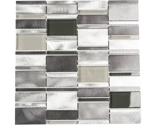 Aluminiummosaik silber klar grau glänzend 30,1x30,1 cm