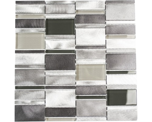 Aluminiummosaik silber klar grau glänzend 30,1x30,1 cm Mosaikfliese aus Glas und Metall