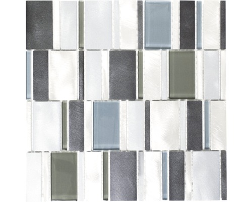 Aluminiummosaik silber glänzend kombi mix braun 30,1x30,1 cm Mosaikfliese mit Glas- und Metalleffekt