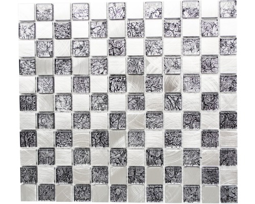 Mosaïque en aluminium XAM A851 argent/noir brillant 32,7x30,2 cm