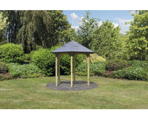 Pavillon Karibu Eco Munster 235x208 cm traité en autoclave par imprégnation Pavillon de jardin en bois avec toit dans un jardin