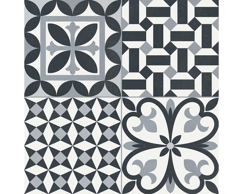 Dekorative Fliesen mit geometrischen und floralen Mustern