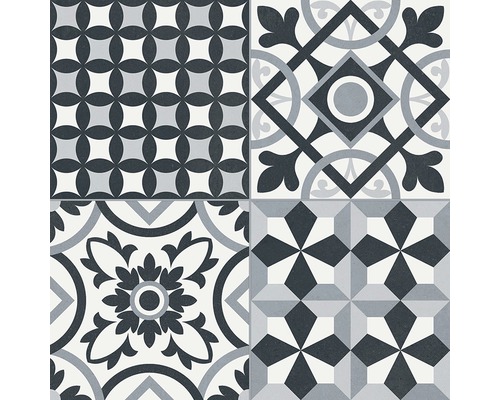 Fliesen mit verschiedenen geometrischen und floralen Mustern