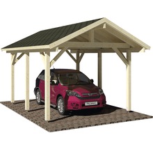 Holzcarport mit Flachdach und Auto