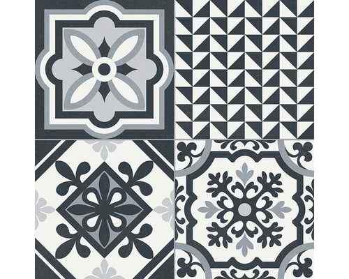 Dekorative Fliesen mit geometrischen und floralen Mustern