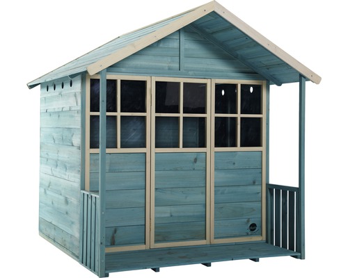 Maison de jeu en bois avec fenêtres et véranda pour enfants