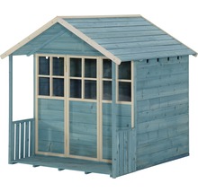 Maison de jeu en bois bleue avec véranda et fenêtres
