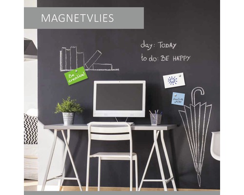 Voile de verre intissé magnétique 3538700026 1 x 2,60m Feuille murale magnétique avec des dessins à la craie dans un espace de travail
