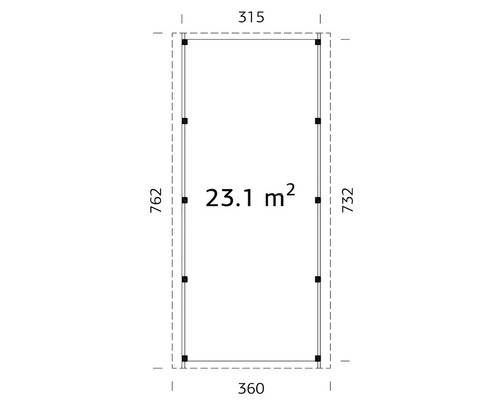 Plan avec dimensions et une superficie de 23,1 mètres carrés