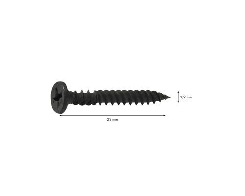 Einzelne Schraube mit den Maßen 23 mm Länge und 3,9 mm Durchmesser