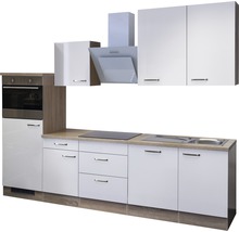 Komplette Küche mit Hängeschränken, Dunstabzugshaube, Spüle, Herd und Backofen
