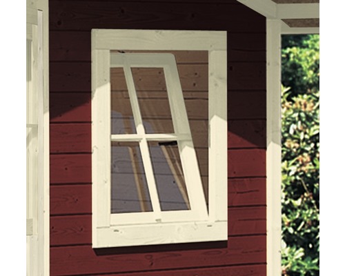 Fenêtre à un vantail pour abri de jardin 28 mm Karibu (oscillo-battante) 69x79 cm blanc ivoire