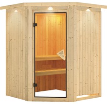 Sauna modulaire Karibu Callinan sans poêle avec couronne et porte entièrement vitrée couleur bronze-thumb-2